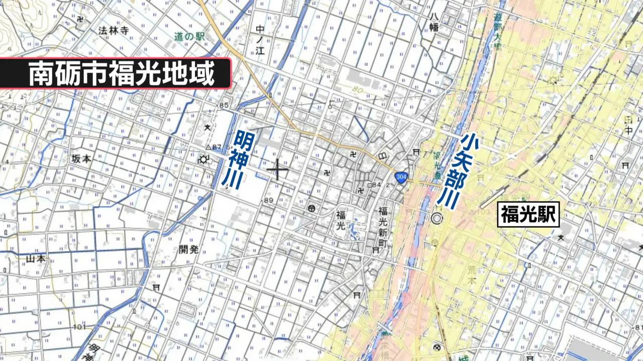 南砺市の明神川流域のハザードマップ