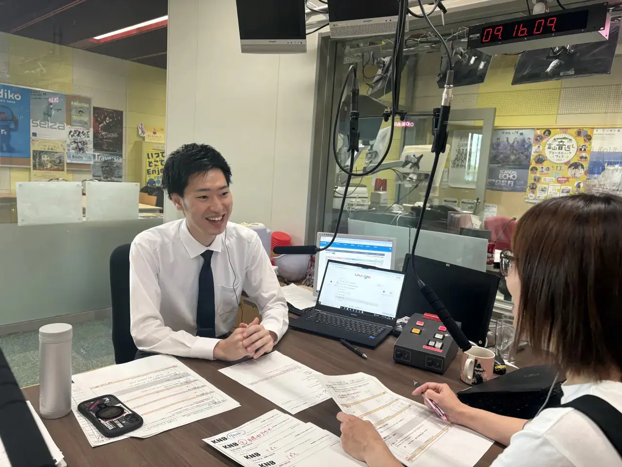 本番中！
柳川アナが緊張をほぐしてくれました！