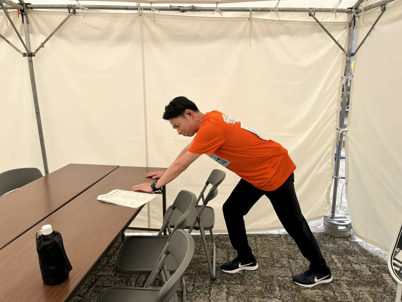 中久木さんは、準備運動でヘロヘロ（笑）