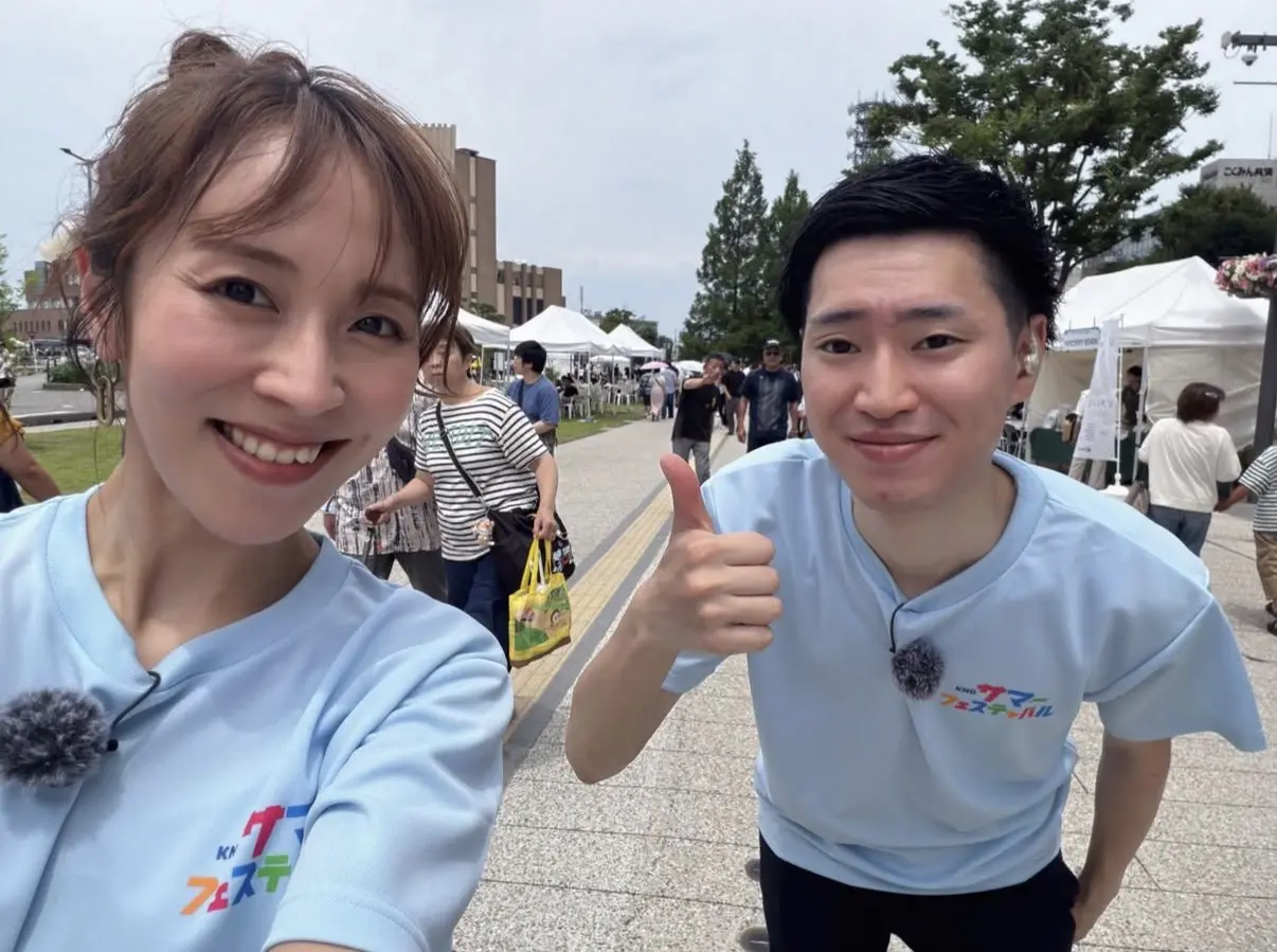 中継前に柴田アナと！