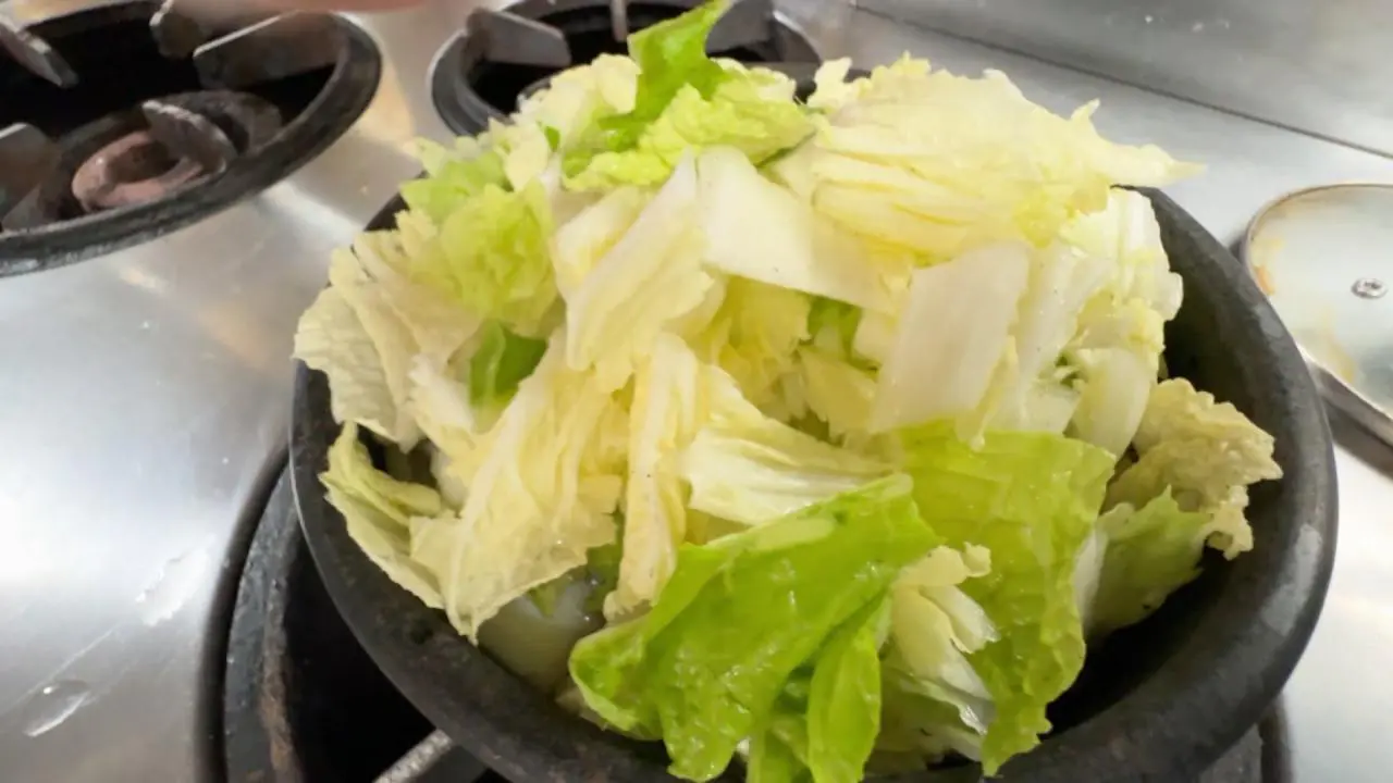 大盛りの白菜でうどんが見えない