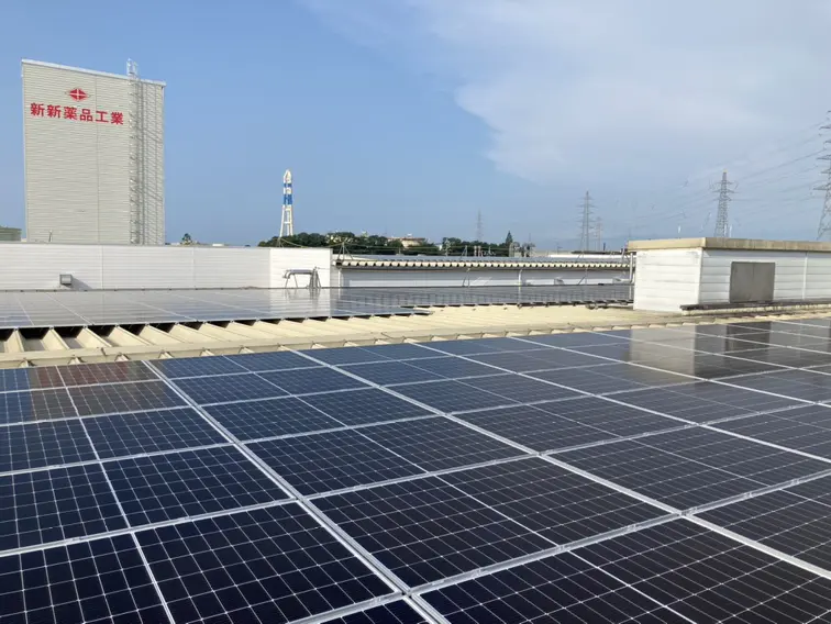 新新薬品工業本社工場の太陽光パネル