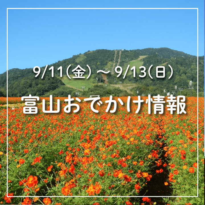 【9/11-13 富山おでかけ】まちなか音楽フェスに空港で空フェス・立山で花火・キバナコスモスも見ごろ